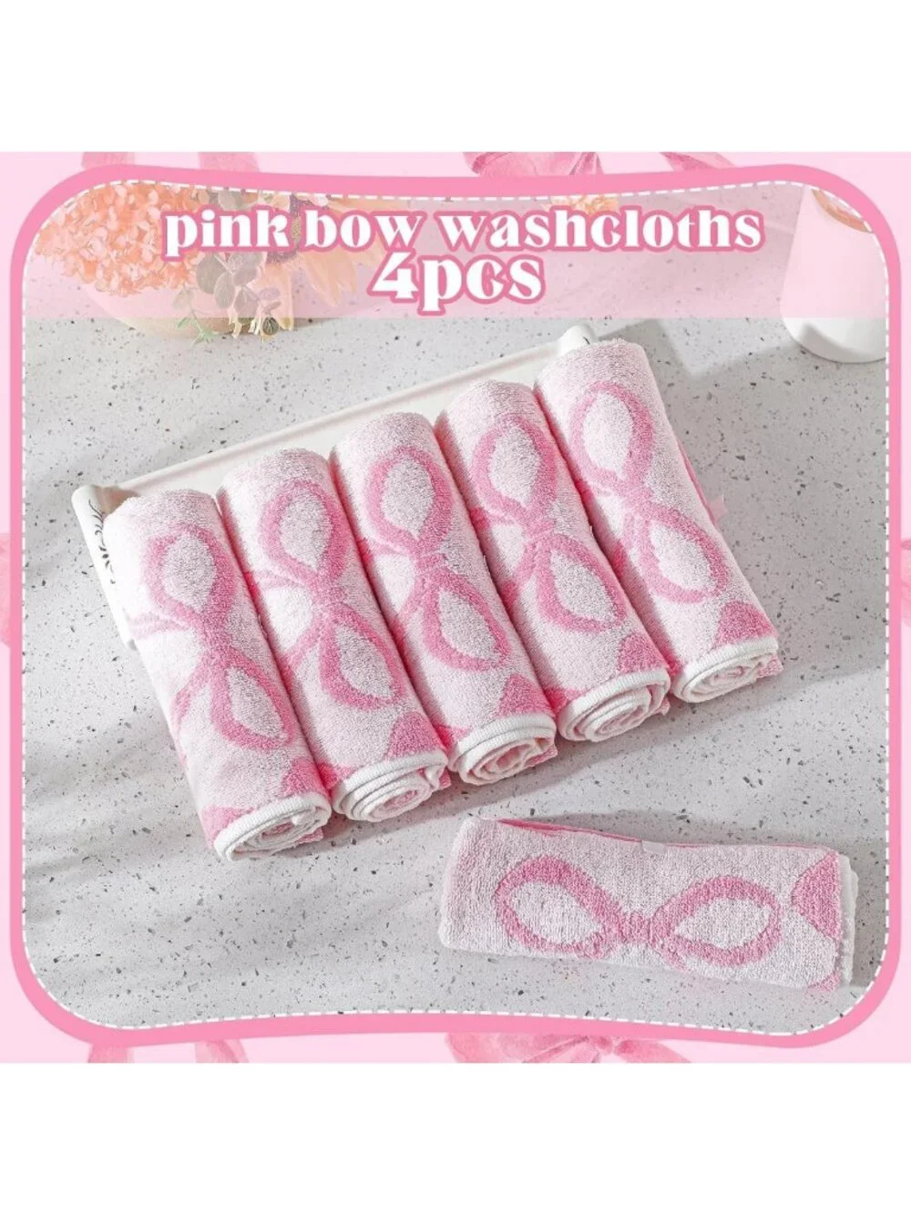 6 Pcs 100% Cotton Washcloths - Soft, Absorbent Bow Towels for Home & Spa Use